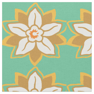 Vintage Floral green and yellow Jonquil  pattern Fabric