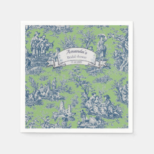 Vintage floral green blue toile de jouy shower napkin