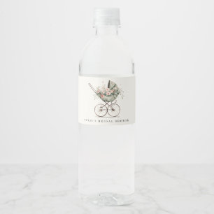 Vintage Floral Green Blush Stroller Baby Shower Water Bottle Label
