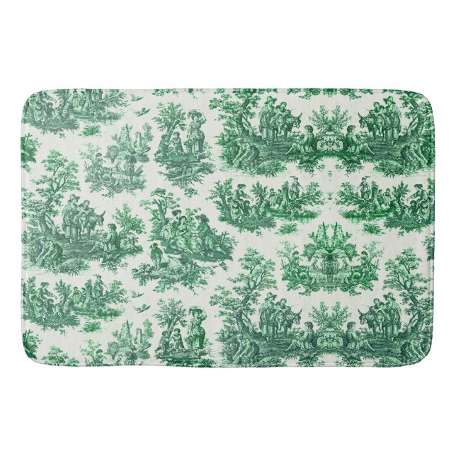 Vintage floral green toile jouy  bath mat (Front)