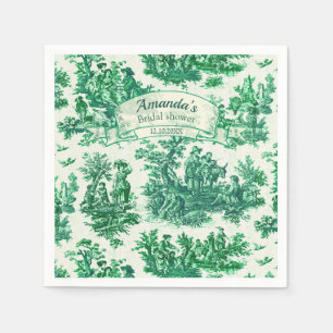 Vintage floral green toile jouy Bridal shower, Napkin
