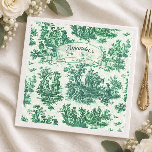 Vintage floral green toile jouy Bridal shower, Napkin