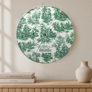 Vintage floral green toile jouy monogram dartboard