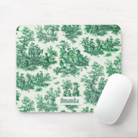Vintage floral green toile jouy monogram