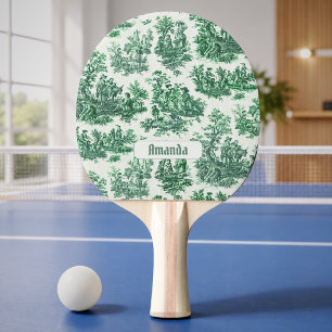 Vintage floral green toile jouy monogram ping pong paddle