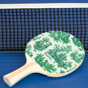 Vintage floral green toile jouy monogram ping pong paddle