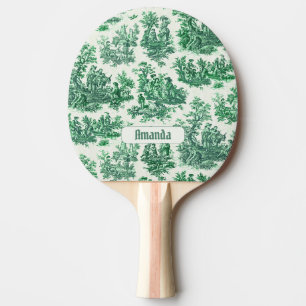Vintage floral green toile jouy monogram ping pong paddle