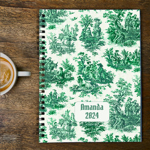 Vintage floral green toile jouy monogram planner