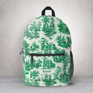Vintage floral green toile jouy monogram printed backpack