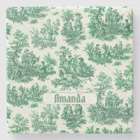Vintage floral green toile jouy monogram