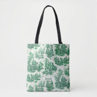 Vintage floral green toile jouy monogram