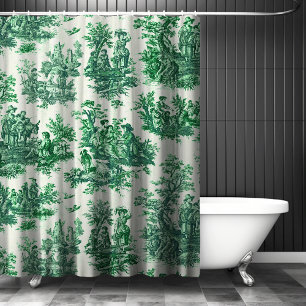 Vintage floral green toile jouy  shower curtain