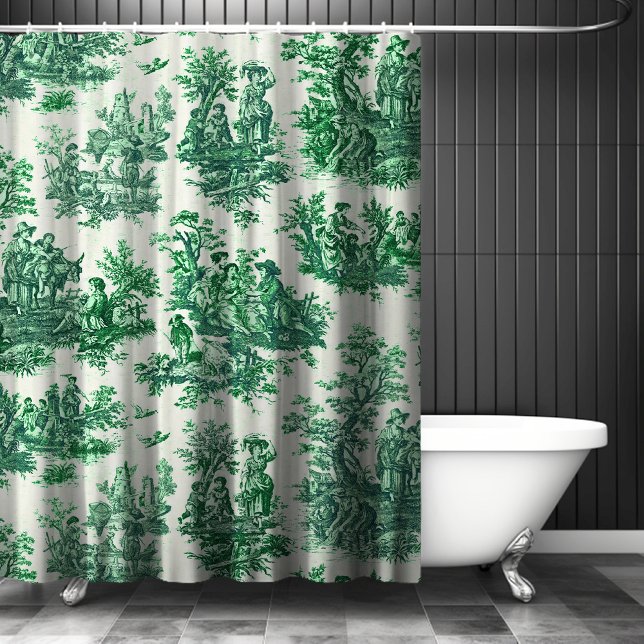 Vintage floral green toile jouy  shower curtain (Creator Uploaded)