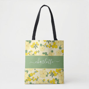 Vintage Floral Green Yellow Botanical Tote Bag