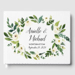 Vintage Floral Greenery Garden Wedding Guest Book<br><div class="desc">Vintage Floral Greenery Garden Wedding Guest Book - features a printed watercolor background with a watercolor floral wreath of design elements in shades of white,  ivory and greens (greenery).</div>