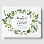 Vintage Floral Greenery Garden Wedding Guest Book<br><div class="desc">Vintage Floral Greenery Garden Wedding Guest Book - features a printed watercolor background with a watercolor floral wreath of design elements in shades of white,  ivory and greens (greenery).</div>