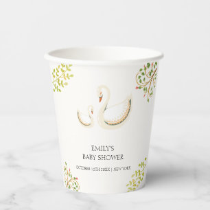 Vintage Floral Greenery Swan Baby Shower Paper Cups