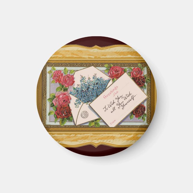 Vintage Floral Greeting Magnet (Front)