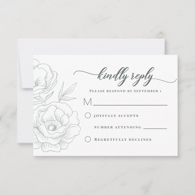 Vintage Floral Grey Modern Wedding RSVP Card (Front)