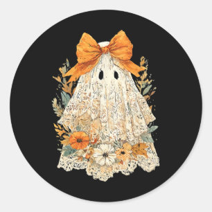 Vintage Floral Halloween Fall Girly Ghost Lace Spo Classic Round Sticker