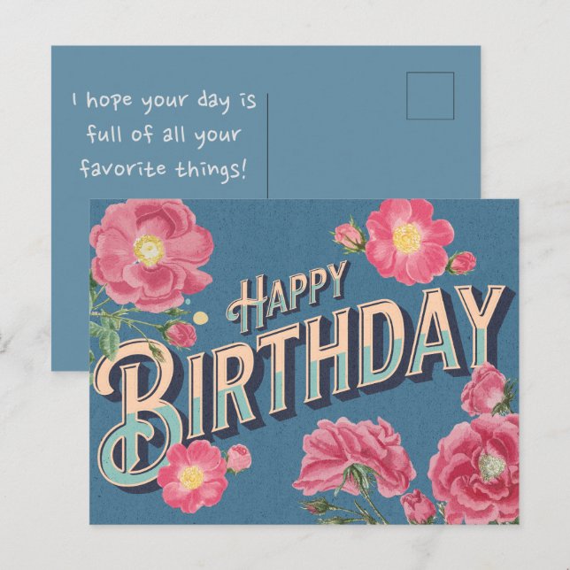 Vintage Floral Happy Birthday Card (Front/Back)