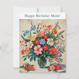 Vintage Floral Happy Birthday Mom Card