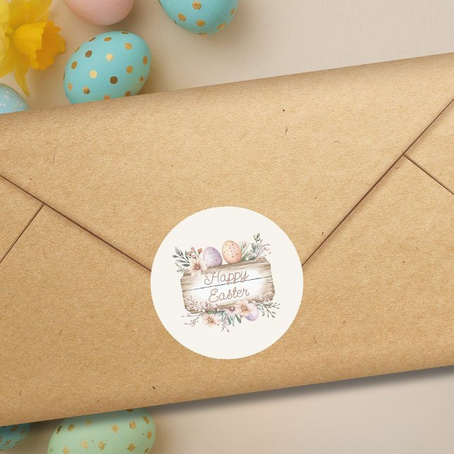 Vintage Floral Happy Easter  Classic Round Sticker (Creator Uploaded)