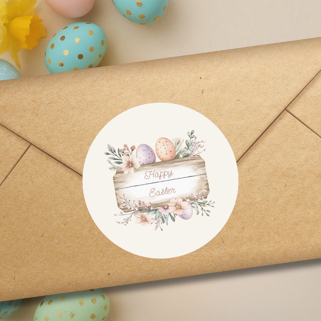 Vintage Floral Happy Easter  Classic Round Sticker (Creator Uploaded)