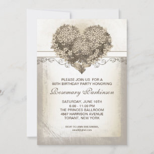 vintage floral heart birthday party invitation