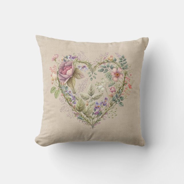 Vintage Floral Heart Cushion (Front)