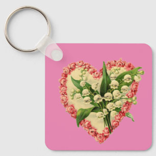 Vintage Floral Heart Keychain