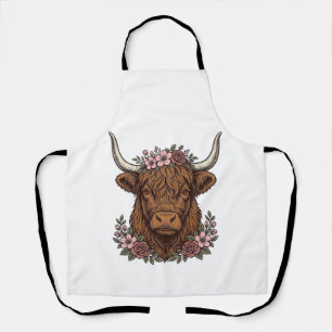 Vintage Floral Highland Cow Vector Shirt Design_1 Apron