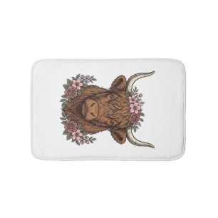 Vintage Floral Highland Cow Vector Shirt Design_1 Bath Mat
