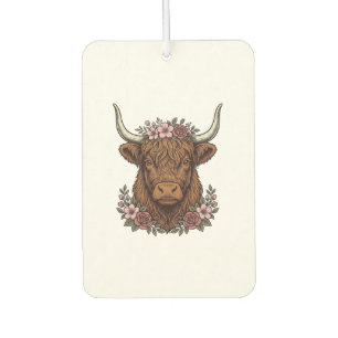 Vintage Floral Highland Cow Vector Shirt Design_1 Car Air Freshener