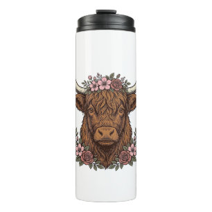 Vintage Floral Highland Cow Vector Shirt Design_1 Thermal Tumbler