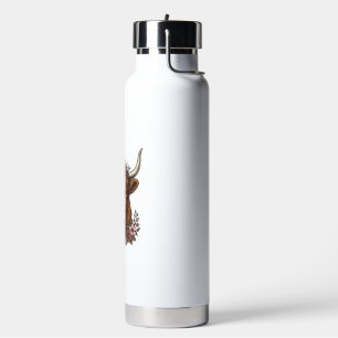 Vintage Floral Highland Cow Vector Shirt Design_1 Water Bottle