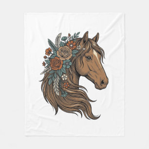 Vintage Floral Horse Head Vector Design_1 Fleece Blanket