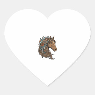 Vintage Floral Horse Head Vector Design_1 Heart Sticker
