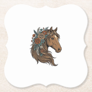 Vintage Floral Horse Head Vector Design_1 Paper Coaster