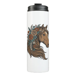 Vintage Floral Horse Head Vector Design_1 Thermal Tumbler