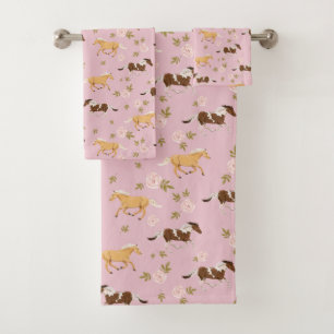 Vintage Floral Horse Pattern Bath Towel Set