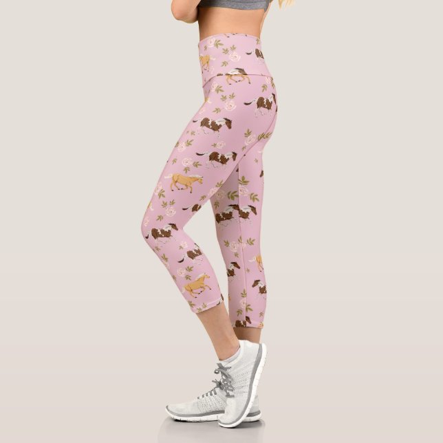 Vintage Floral Horse Pattern Capri Leggings (Left)