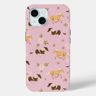 Vintage Floral Horse Pattern iPhone 15 Case