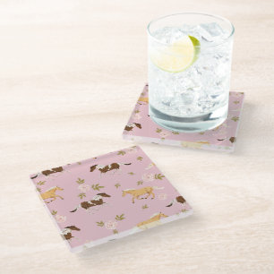 Vintage Floral Horse Pattern Glass Coaster
