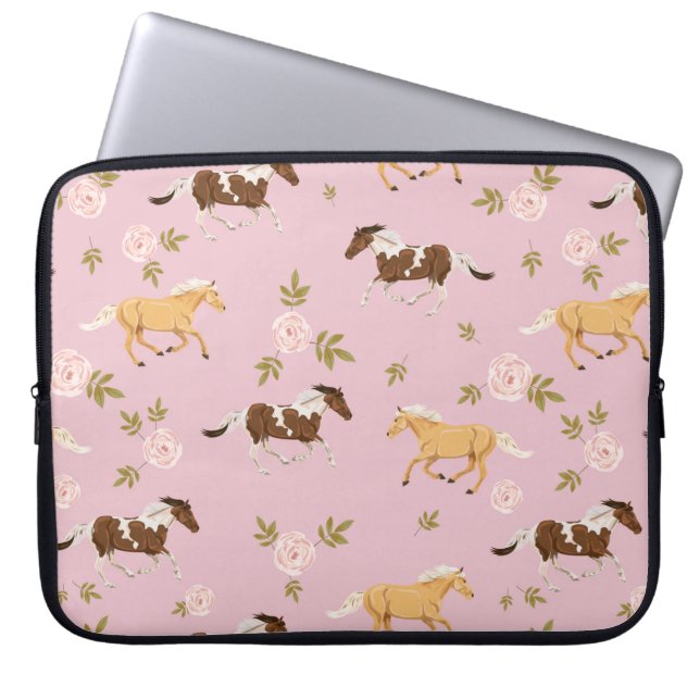 Vintage Floral Horse Pattern Laptop Sleeve (Front)
