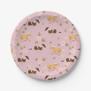 Vintage Floral Horse Pattern Paper Plate