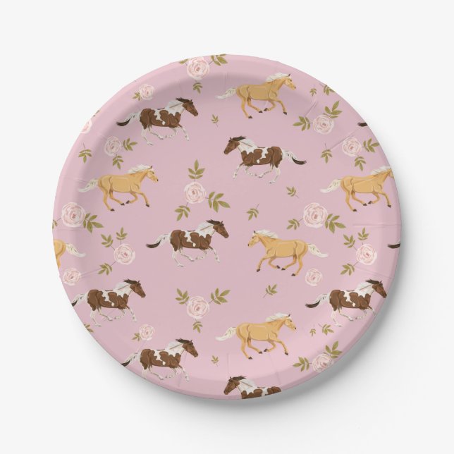 Vintage Floral Horse Pattern Paper Plate (Front)