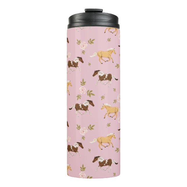 Vintage Floral Horse Pattern Thermal Tumbler (Front)