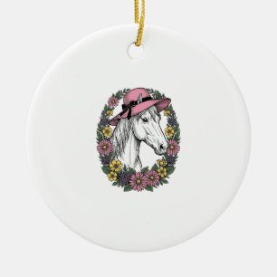 Vintage Floral Horse Portrait Vector Art Design Ceramic Ornament