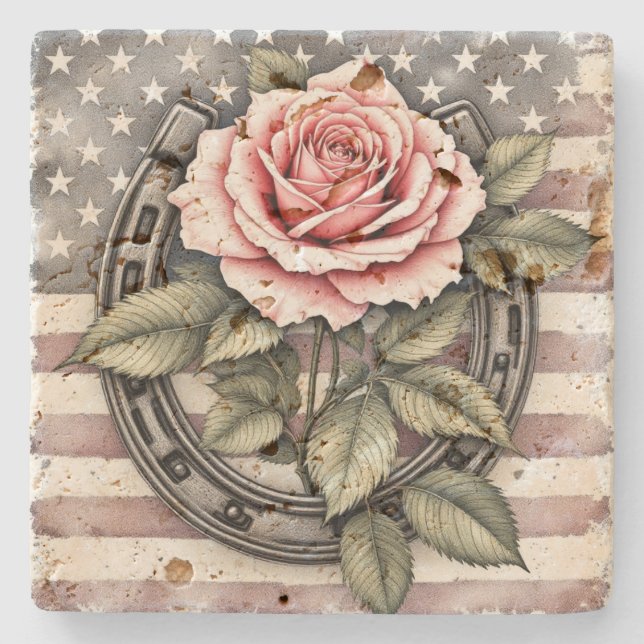 Vintage Floral Horseshoe Stone Coaster  (Front)